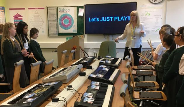 Fran Hannan demonstrates Chair Drumming in the classroom